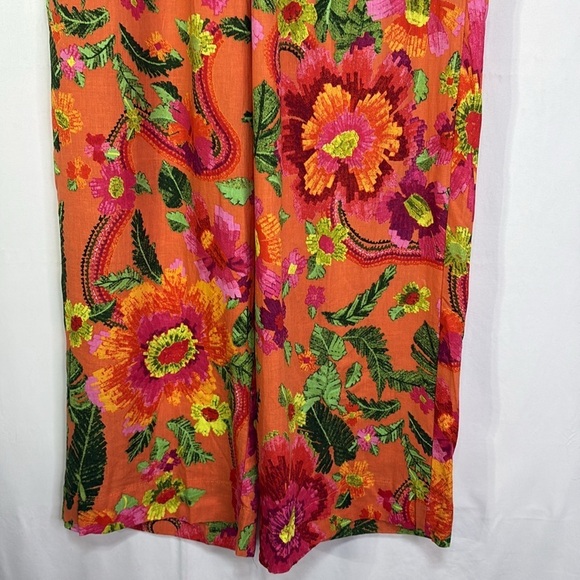 📣 Cynthia Rowley linen bright floral pull on wide leg pants - Picture 3 of 8
